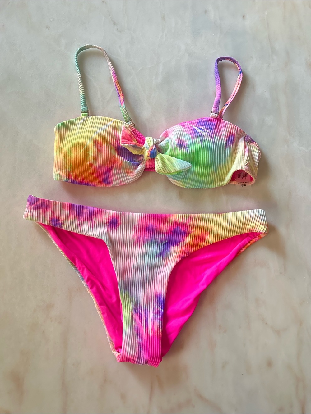 TiniBikini Neon Pink & Pastel Tie-Dye Ribbed Bikini